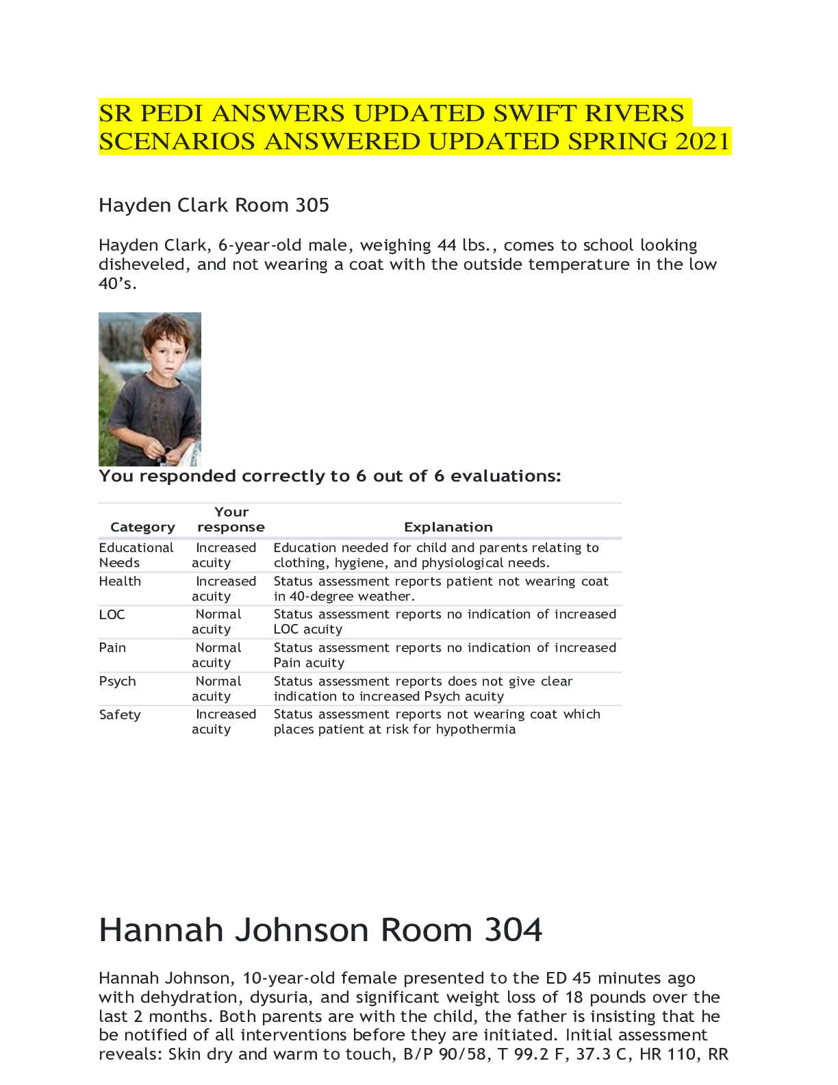 Preview image for SR PEDI ANSWERS UPDATED SWIFT RIVERS SCENARIOS ANSWERED UPDATED SPRING 2021